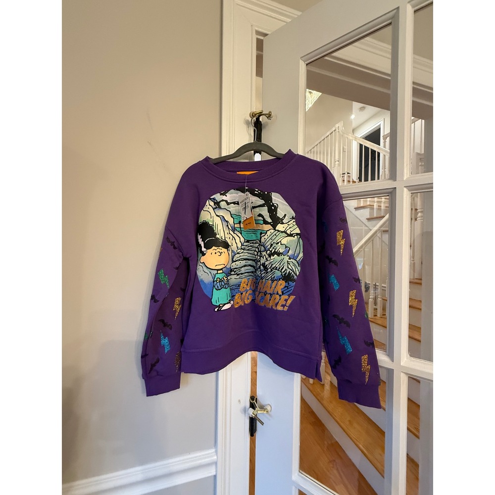 Peanuts Halloween Lucy Bride of Frankenstein Purple Sweatshirt Kids Small 7/8